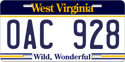 WV license plate OAC928