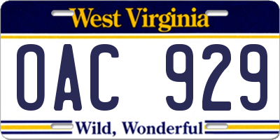 WV license plate OAC929