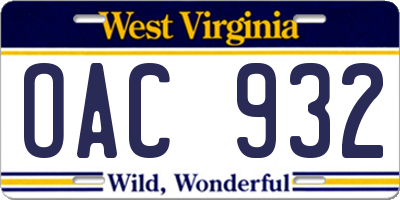WV license plate OAC932