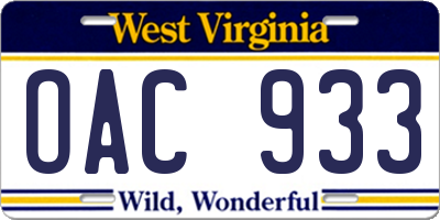 WV license plate OAC933
