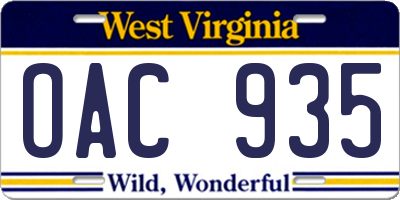 WV license plate OAC935