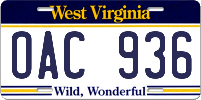 WV license plate OAC936