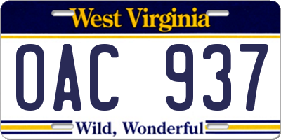 WV license plate OAC937