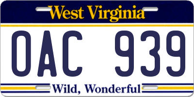 WV license plate OAC939