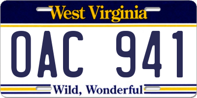 WV license plate OAC941