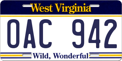 WV license plate OAC942