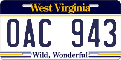 WV license plate OAC943
