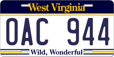 WV license plate OAC944