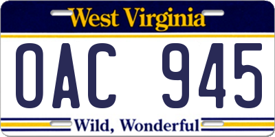 WV license plate OAC945