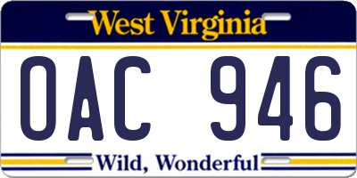 WV license plate OAC946