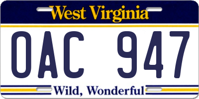 WV license plate OAC947