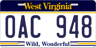 WV license plate OAC948