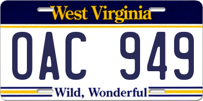WV license plate OAC949
