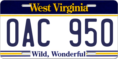 WV license plate OAC950