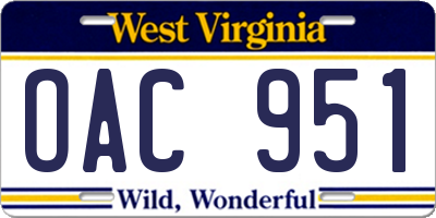 WV license plate OAC951