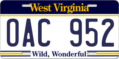 WV license plate OAC952