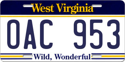 WV license plate OAC953