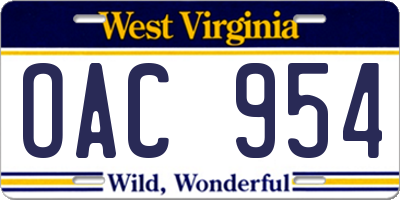 WV license plate OAC954