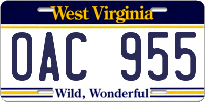 WV license plate OAC955