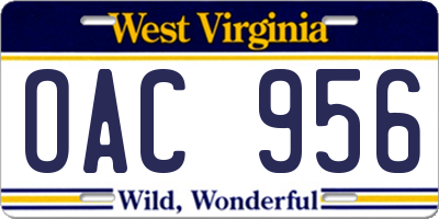 WV license plate OAC956