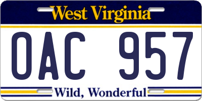 WV license plate OAC957