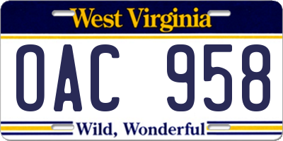 WV license plate OAC958