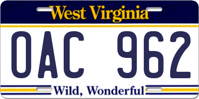 WV license plate OAC962