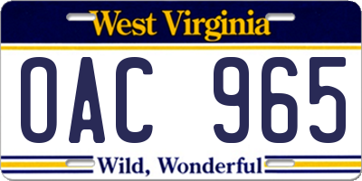 WV license plate OAC965