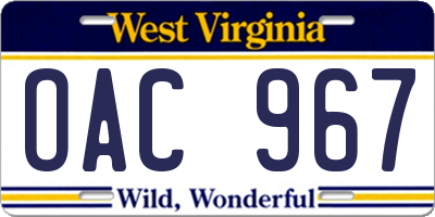 WV license plate OAC967
