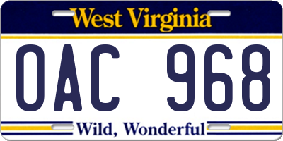 WV license plate OAC968