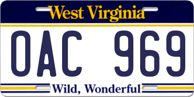 WV license plate OAC969