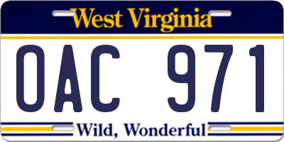 WV license plate OAC971