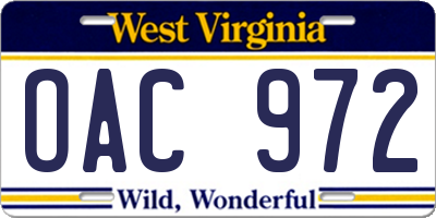 WV license plate OAC972