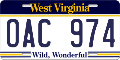 WV license plate OAC974