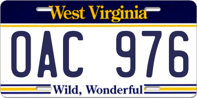 WV license plate OAC976