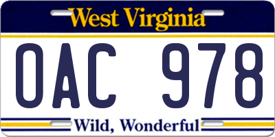 WV license plate OAC978