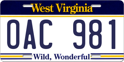 WV license plate OAC981