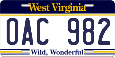 WV license plate OAC982