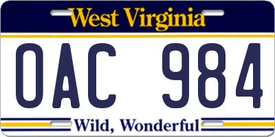 WV license plate OAC984