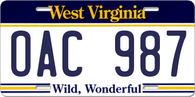 WV license plate OAC987