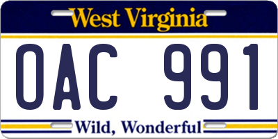 WV license plate OAC991