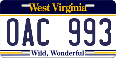 WV license plate OAC993
