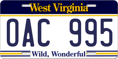 WV license plate OAC995