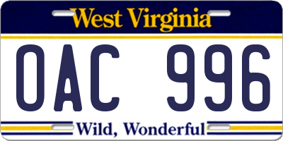 WV license plate OAC996