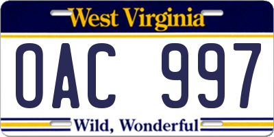 WV license plate OAC997