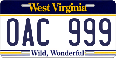 WV license plate OAC999