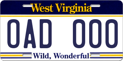 WV license plate OAD000