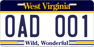 WV license plate OAD001