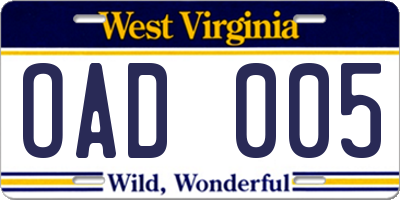 WV license plate OAD005