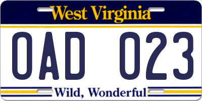 WV license plate OAD023